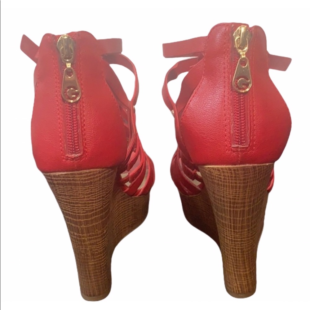 G by Guess Dezzie Dark Red Wedge Open Toe Size 8M - Picture 4 of 5
